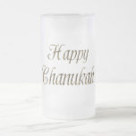 Happy Chanukah Hanukkah Gold Typografie Elegant Matglas Bierpul<br><div class="desc">Happy Chanukah Hanukkah Golden Text Typografie Elegant Chanokah Festival Lights Celebration Frosted Glass Mok</div>