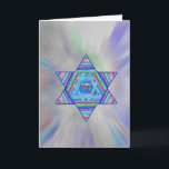 Happy Chanukah Holiday Greeting Card Feestdagen Kaart<br><div class="desc">A digital collage Star of David of pretty pastel stripes,  a Chai symbol at the center,  on a pale starburst background.   Inside greeting,  "Happy Chanukah!" is a personalizable template.</div>