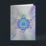 Happy Chanukah Holiday Greeting Card Feestdagen Kaart<br><div class="desc">A digital collage Star of David of pretty pastel stripes,  a Chai symbol at the center,  on a pale starburst background.   Inside greeting,  "Happy Chanukah!" is a personalizable template.</div>