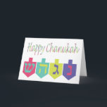 Happy Chanukah Kaart<br><div class="desc">Gelukkig Chanoeka Wenskaart met dreidles. Volledig aanpasbaar en persoonlijk!</div>