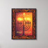 Happy Chanukah Menorah Oranje Red Baroque Painting Canvas Afdruk (Voorkant)