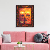 Happy Chanukah Menorah Oranje Red Baroque Painting Canvas Afdruk (Insitu (Woonkamer))