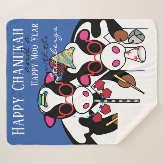 Happy Chanukah Moo Sherpa Blanket/Medium Deken (Voorkant (horizontaal))
