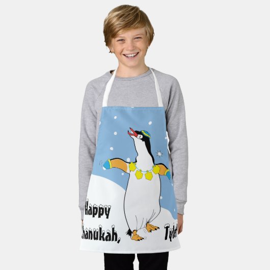 Happy Chanukah Penguin Apron Schort (Gedragen)