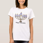 Happy Chanukah T-shirt<br><div class="desc">Gelukkige Chanoeka menorah met blauwe kaarsen.</div>