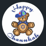 Happy Chanukah Teddy Bear Ronde Sticker<br><div class="desc">De teddybeer met een joodse ster op zijn borst wenst iedereen een Happy Chanukah.</div>