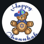Happy Chanukah Teddy Bear Ronde Sticker<br><div class="desc">De teddybeer met een joodse ster op zijn borst wenst iedereen een Happy Chanukah.</div>