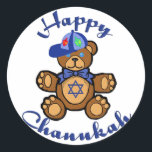 Happy Chanukah Teddy Bear Ronde Sticker<br><div class="desc">De teddybeer met een joodse ster op zijn borst wenst iedereen een Happy Chanukah.</div>