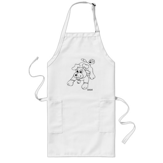 Happy Charcoal Pencil Dog Lineart Tekening Lang Schort (Voorkant)