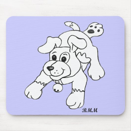 Happy Charcoal Pencil Dog Lineart Tekening Muismat (Voorkant)
