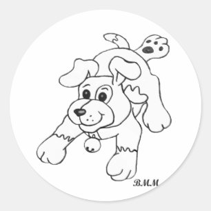 Happy Charcoal Pencil Dog Lineart Tekening Ronde Sticker