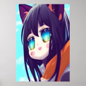 Happy Cheerful Anime cat girl | AI Art Poster (Voorkant)