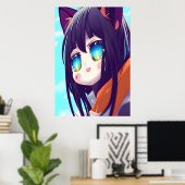 Happy Cheerful Anime cat girl | AI Art Poster (Thuiskantoor)