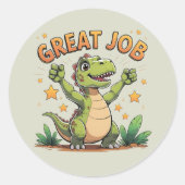 Happy Cheering Dinosaur Sticker | Great Job! (Voorkant)
