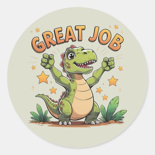 Happy Cheering Dinosaur Sticker | Great Job! (Voorkant)