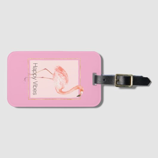 Happy Chic Pink Flamingo Bagagelabel (Voorkant (horizontaal))