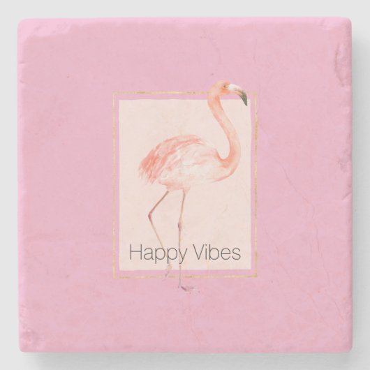Happy Chic Pink Flamingo Stenen Onderzetter (Voorkant)