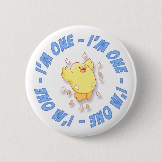 Happy Chick 1st Birthday Blue Ronde Button 5,7 Cm (Voorkant)