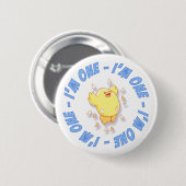 Happy Chick 1st Birthday Blue Ronde Button 5,7 Cm (Voorkant /achterkant)