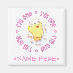 Happy Chick 1st Birthday roze Magneet