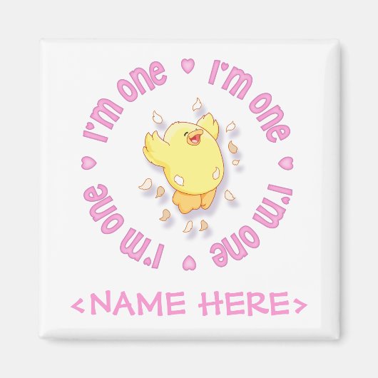 Happy Chick 1st Birthday roze Magneet (Voorkant)