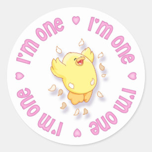 Happy Chick 1st Birthday roze Ronde Sticker