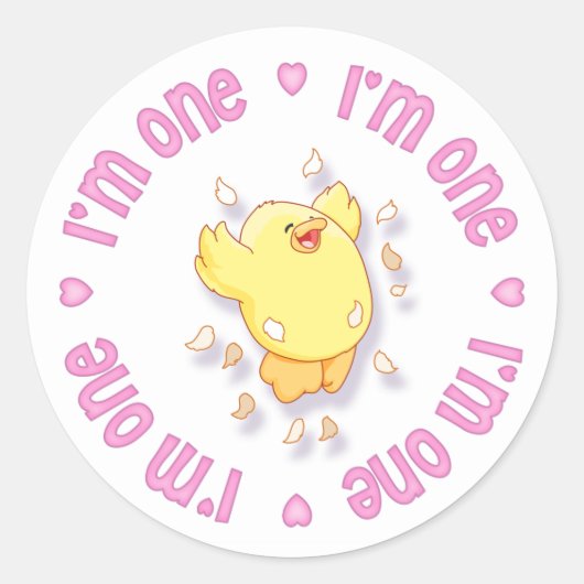 Happy Chick 1st Birthday roze Ronde Sticker (Voorkant)
