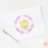 Happy Chick 1st Birthday roze Ronde Sticker (Envelop)