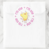 Happy Chick 1st Birthday roze Ronde Sticker (Tas)