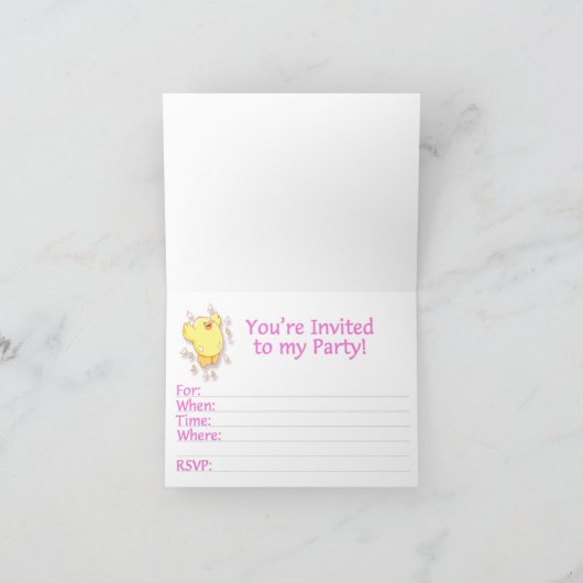 Happy Chick 1st Birthday Roze Vulling-in Uitnodigi Bedankkaart (Binnen)