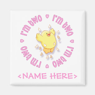 Happy Chick 2e verjaardag Roze Magneet