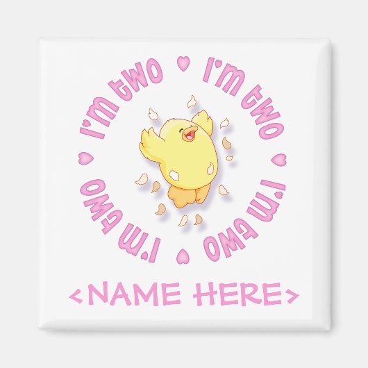 Happy Chick 2e verjaardag Roze Magneet (Voorkant)