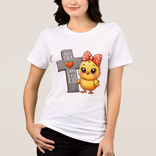 Happy Chick met Cross Art Tri-Blend Shirt (Voorkant)