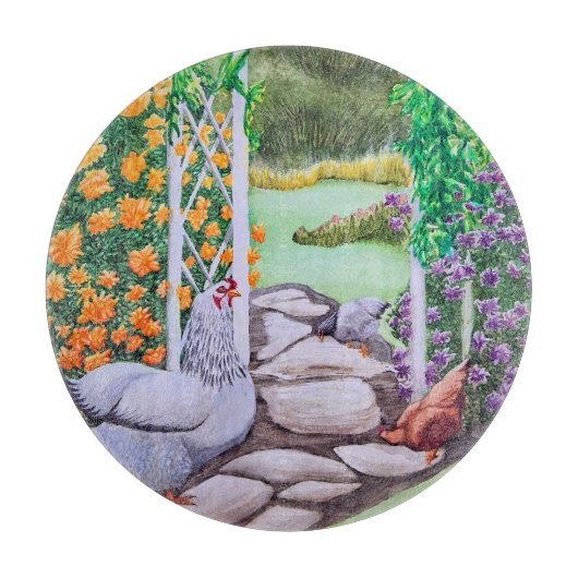 Happy Chicken Garden  Snijplank (Voorkant)