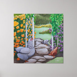 Happy Chicken Park Canvas Afdruk