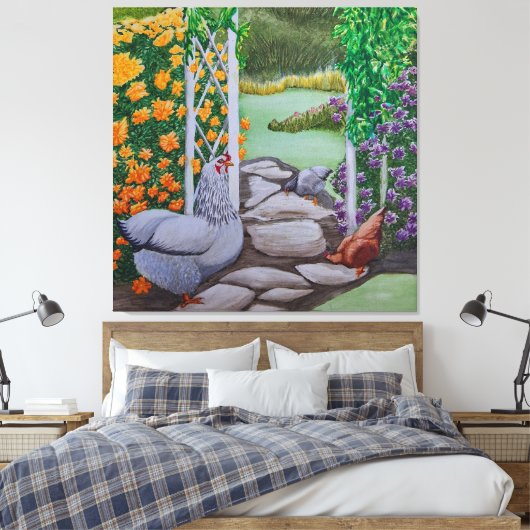 Happy Chicken Park Canvas Afdruk (Insitu (Slaapkamer))