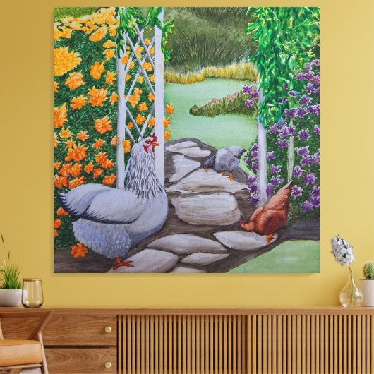 Happy Chicken Park Canvas Afdruk (Insitu (Woonkamer))
