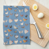Happy Chicken Print op Denim Blue Theedoek (Quarter Fold)