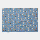 Happy Chicken Print op Denim Blue Theedoek (Horizontaal)