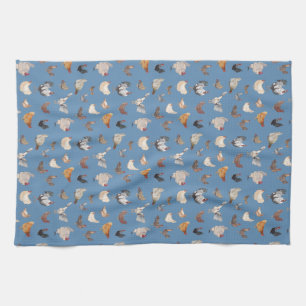 Happy Chicken Print op Denim Blue Theedoek