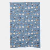 Happy Chicken Print op Denim Blue Theedoek (Verticaal)