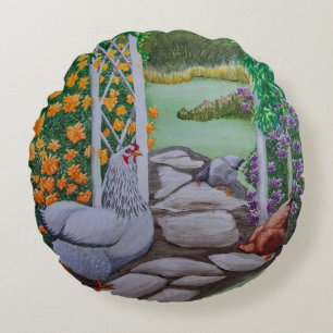 Happy Chickens Rond Kussen