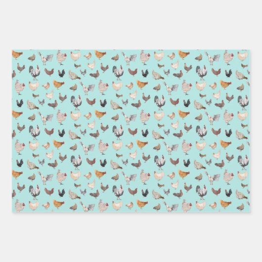 Happy Chickens Wrapping Paper Flat Sheet set van 3 (Voorkant 3)