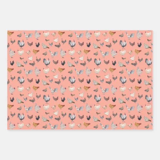 Happy Chickens Wrapping Paper Flat Sheet set van 3 (Voorkant 2)