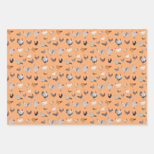 Happy Chickens Wrapping Paper Flat Sheet set van 3 (Voorkant)