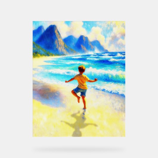 Happy Child Freedom Dance op het strand Acryl Bord (Voorkant)