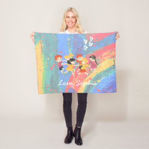 Happy Children and Rainbow Fleece Blanket Deken