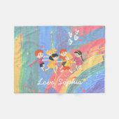 Happy Children and Rainbow Fleece Blanket Deken (Voorkant (Horizontaal))
