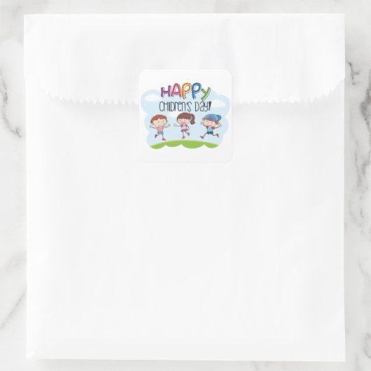 Happy Childrens Dag Vierkante Sticker (Tas)