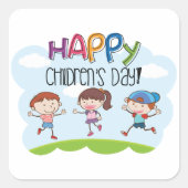 Happy Childrens Dag Vierkante Sticker (Voorkant)